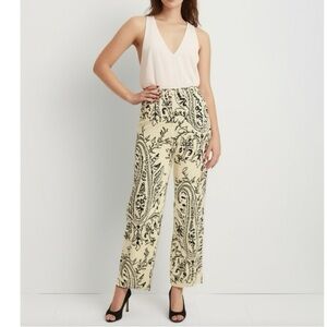 TALBOTS Petite Dress Pant Straight Leg Trouser Beige Black Damask Sz 10/12